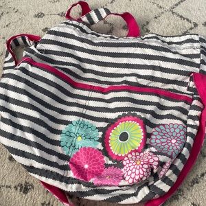 Gray and white with pink and floral details with straps